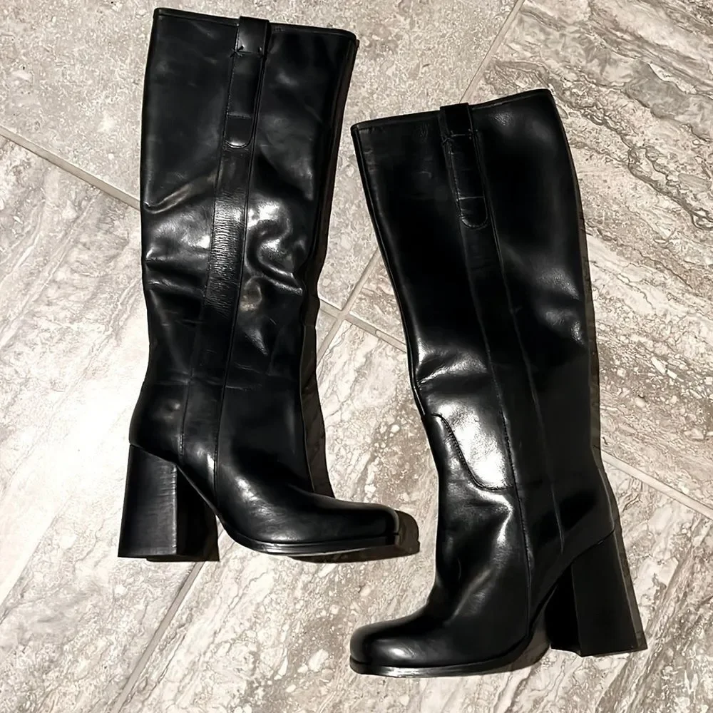 Free People Naomi Tall Leather Boots, Black, New, Size 6.5